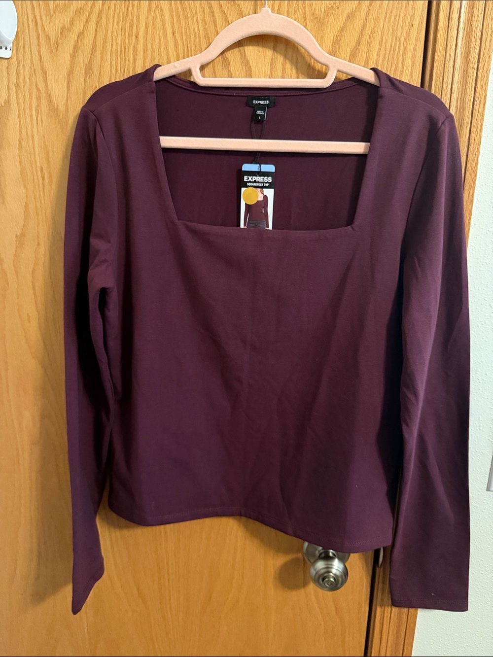 Express Long-Sleeve Square Neck Top in Plum